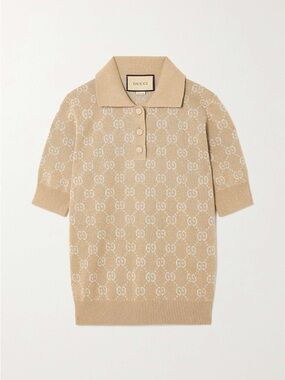GUCCI Cotton Glitter Jacquard
Lamé Logo Knit Polo Top 44 IT